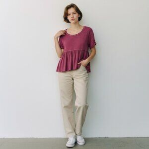 Free People We The Free Peplum Babydoll Top In Berry Pink, XS